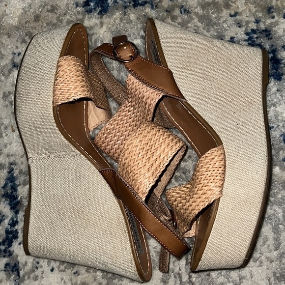 Steve Madden Engel platform heels sling back straps natural fabric wedges Sz 10 - Picture 3 of 6